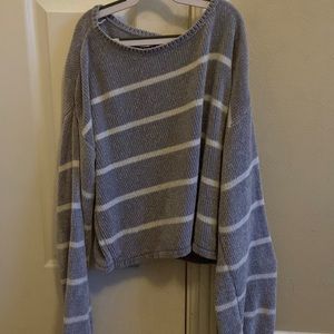 grey and white striped sweater size small